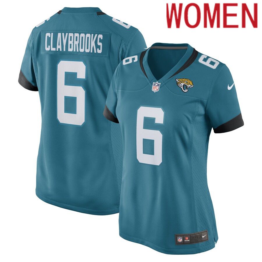 Women Jacksonville Jaguars #6 Chris Claybrooks Nike Teal Game Player NFL Jersey->women nfl jersey->Women Jersey
